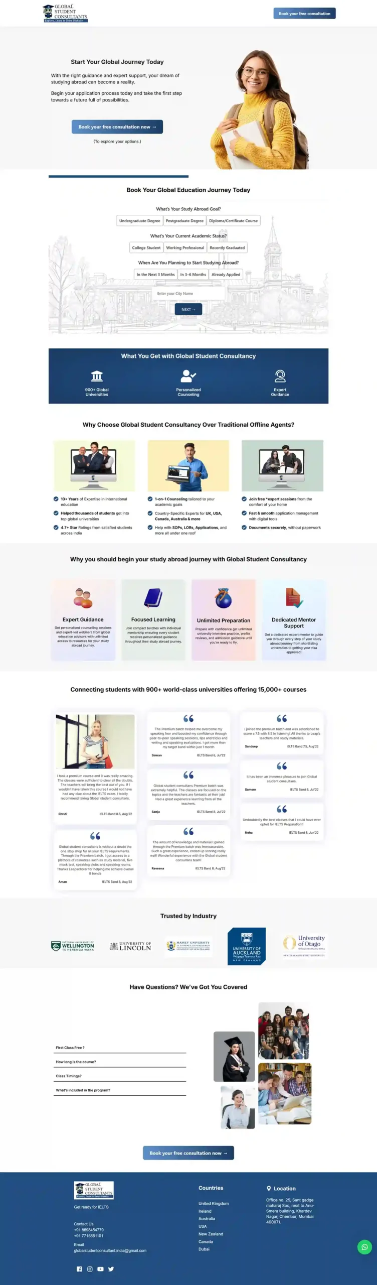 Global Student Consultants Landing Page